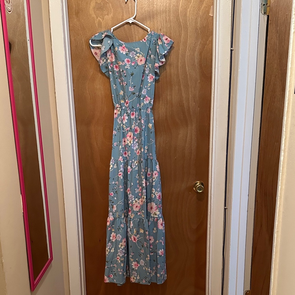 SHEIN Teal Floral Maxi Dress - Picture 3 of 3